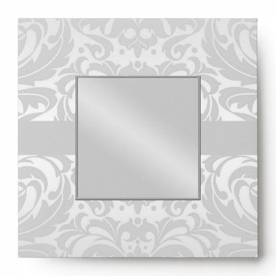 Silver Damask Monogram Ribbon Wedding Envelope