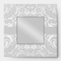 Silver Damask Monogram Ribbon Wedding Envelope