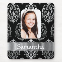 Silver damask photo template mouse pads