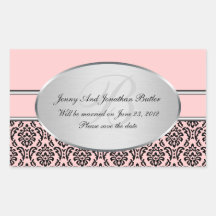Silver Damask Save The Date Stickers