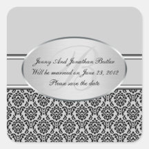 Silver Damask Save The Date Stickers