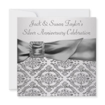 Silver Damask Silver 25th Anniversary Party Custom Announcements