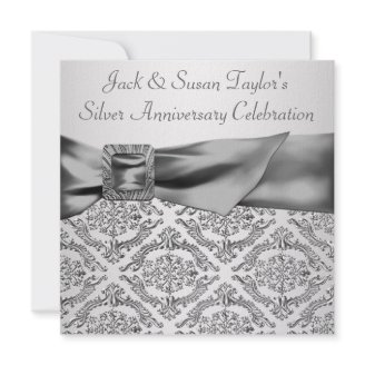 Silver Damask Silver 25th Anniversary Party Custom Announcements