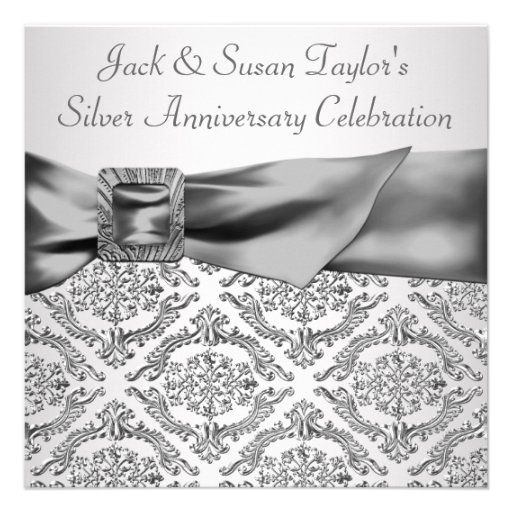 Silver Damask Silver 25th Anniversary Party Custom Announcements