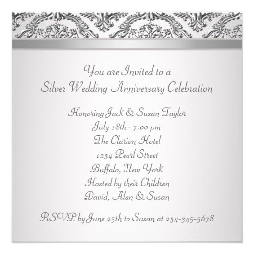 Silver Damask Silver 25th Anniversary Party Custom Announcements