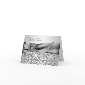 Silver Damask Thank You Cards