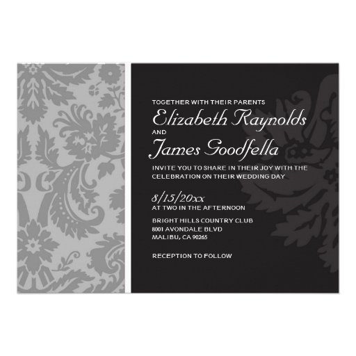 Silver Damask Wedding Invitations