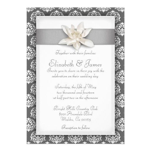 Silver Damask Wedding Invitations