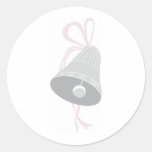 Silver Decorated Wedding Bell with Pink Bow Round Sticker