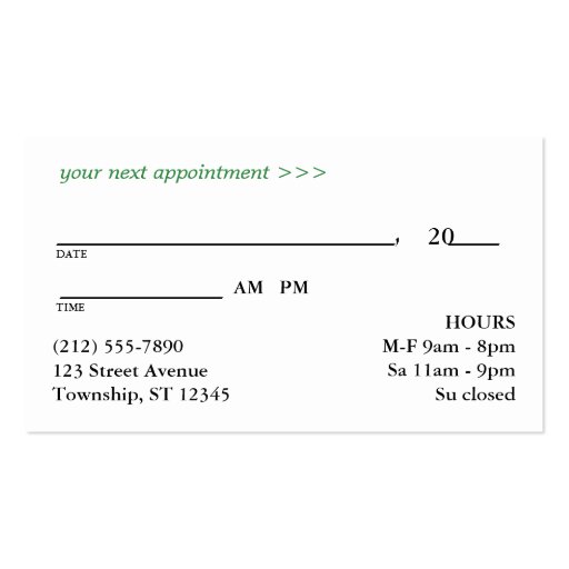 Silver-Design Curve - Green Appointment Cards Business Card Template (back side)