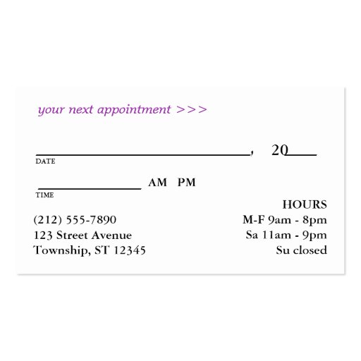 Silver-Design Curve - Purple Appointment Cards Business Card Templates (back side)