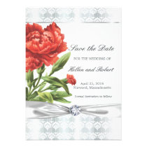 Silver Diamond & Red Flower Elegant Save the Date invitations
