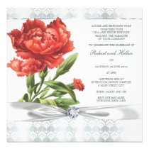 Silver Diamond & Red Flower Elegant Wedding invitations