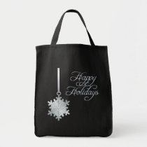 Silver Diamond Snowflake Black Christmas Bag