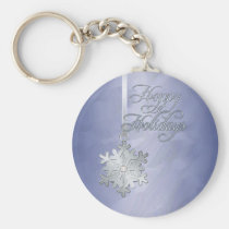 Silver Diamond Snowflake Blue Holiday Keychain