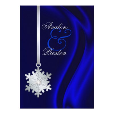 Silver Diamond Snowflake Blue Silk Invitation