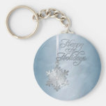 Silver Diamond Snowflake Teal Holiday Keychain
