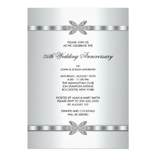 Silver Diamonds 25th Anniversary Party Invitations (front side)