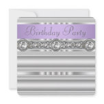 Silver Diamonds Lavender Purple Birthday Party invitations