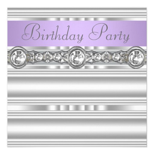 Silver Diamonds Lavender Purple Birthday Party Announcement (front side)