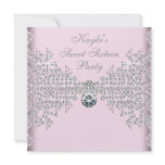Silver Diamonds Pink Sweet 16 Birthday Party Custom Invitations