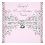 Silver Diamonds Pink Sweet 16 Birthday Party Custom Invitations
