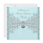 Silver Diamonds Teal Blue Sweet 16 Birthday Party Custom Announcement