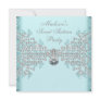 Silver Diamonds Teal Blue Sweet 16 Birthday Party Custom Announcement