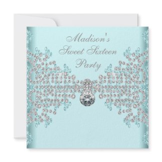 Silver Diamonds Teal Blue Sweet 16 Birthday Party invitation