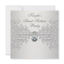 Silver Diamonds White Sweet Sixteen Birthday Party Personalized Invite
