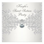 Silver Diamonds White Sweet Sixteen Birthday Party Personalized Invite