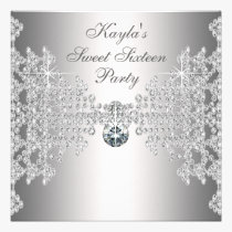 Silver Diamonds White Sweet Sixteen Birthday Party invitations
