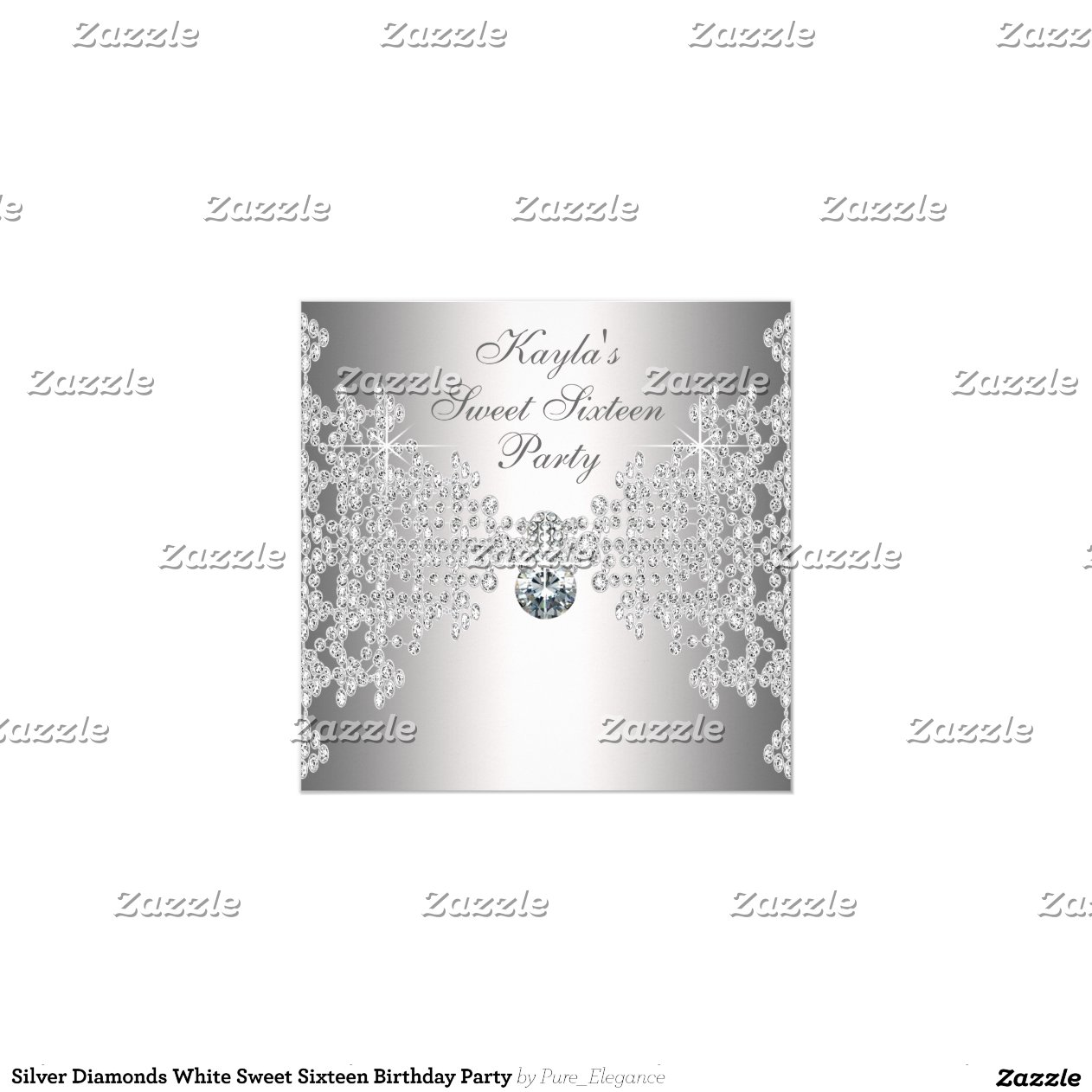 Silver Diamonds White Sweet Sixteen Birthday Party 5 25x5 25 Square