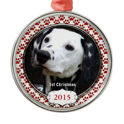 Silver Dog Paws My First Christmas Photo Ornaments
