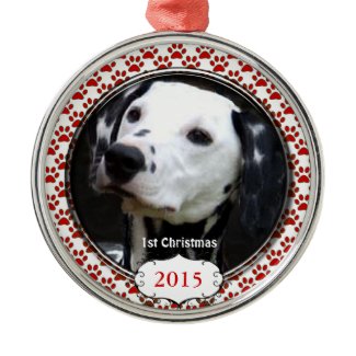 Silver Dog Paws My First Christmas Photo Ornaments ornament