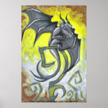 Silver Dragon big eye fantasy art Poster Prints