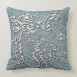 Silver Dragon on Aqua Blue Leather Texture pillows