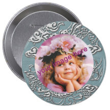 Silver Dragon on Aqua Blue Leather Texture Pin