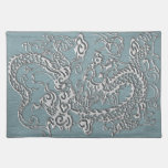 Silver Dragon on Aqua Blue Leather Texture placemats