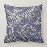 Silver Dragon on Blue Slate Leather Texture pillows