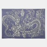 Silver Dragon on Blue Slate Leather Texture placemats