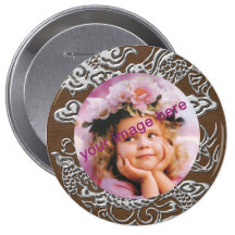 Silver Dragon on Brown Leather Texture Buttons