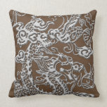 Silver Dragon on Brown Leather Texture pillows
