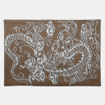 Silver Dragon on Brown Leather Texture placemats