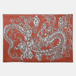 Silver Dragon on Deep Coral Leather Texture placemats