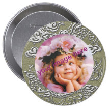 Silver Dragon on Khaki Leather Texture Pinback Button
