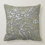 Silver Dragon on Khaki Leather Texture pillows