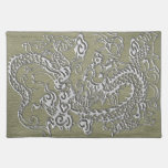 Silver Dragon on Khaki Leather Texture placemats