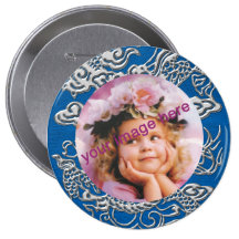 Silver Dragon on lapis Blue Leather Texture Button