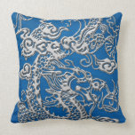 Silver Dragon on lapis Blue Leather Texture pillows